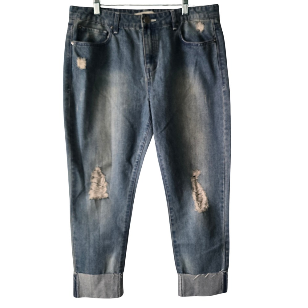 Life in Progress Womens 30 Distressed Boyfriend Jeans Light Wash Cuffed Relaxed